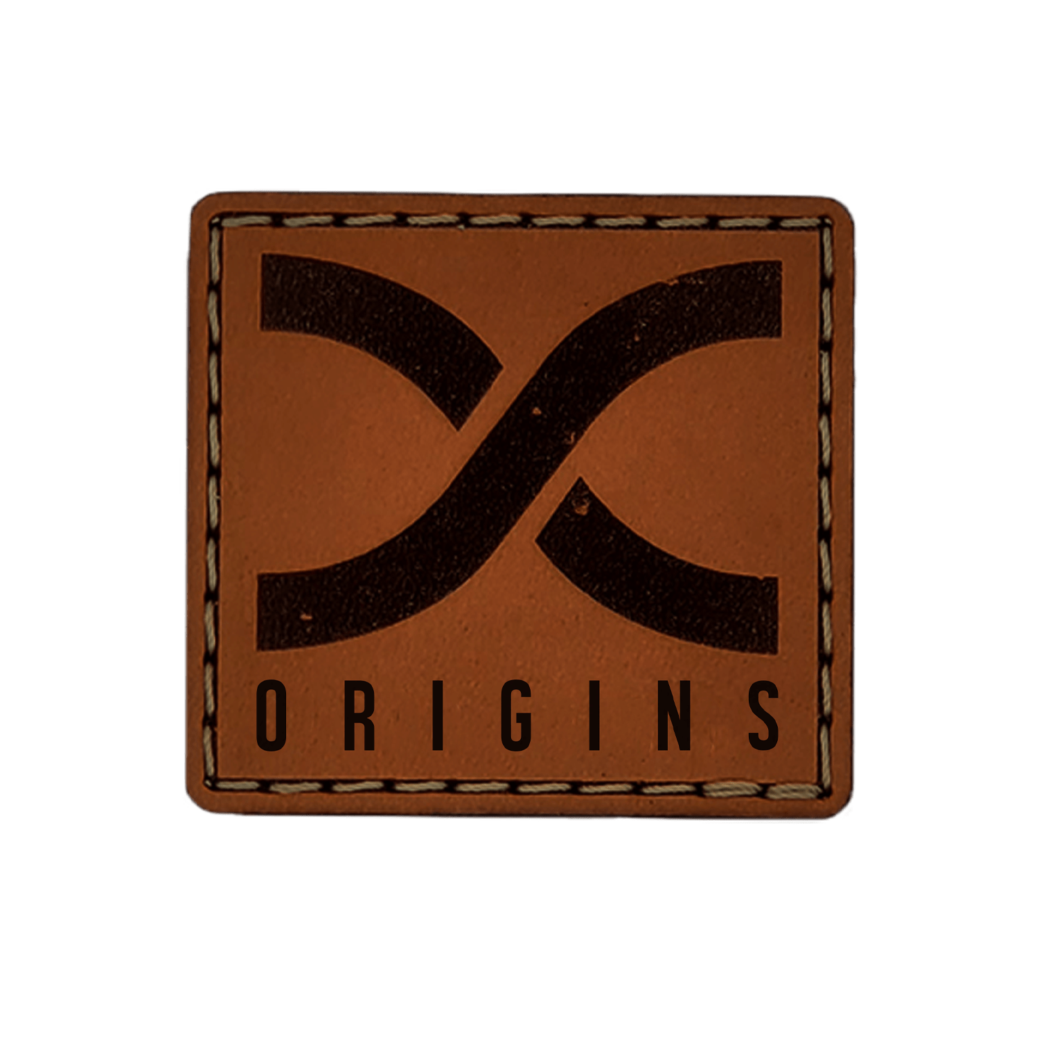 The Origins Foundation 1 - Distressed Helix w/ Text - Brown Leather Square - Lost Hat Co.